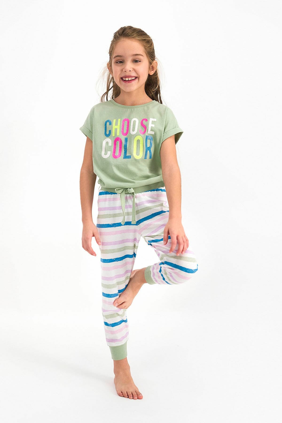 Rolypoly Rolypoly Choose Color Su Yeşili Kız Çocuk Kısa Kol Pijama Takım