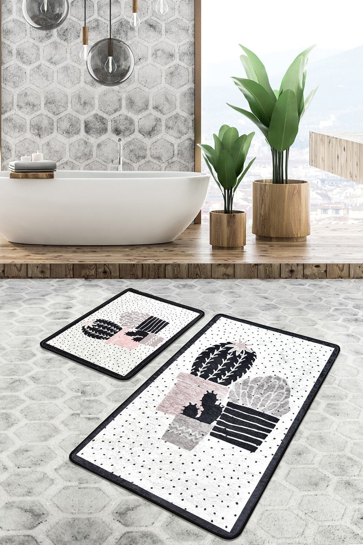 Chilai Home Three Cactus 2'li Set Banyo Paspası Kaymaz Tabanlı Klozet Takımı