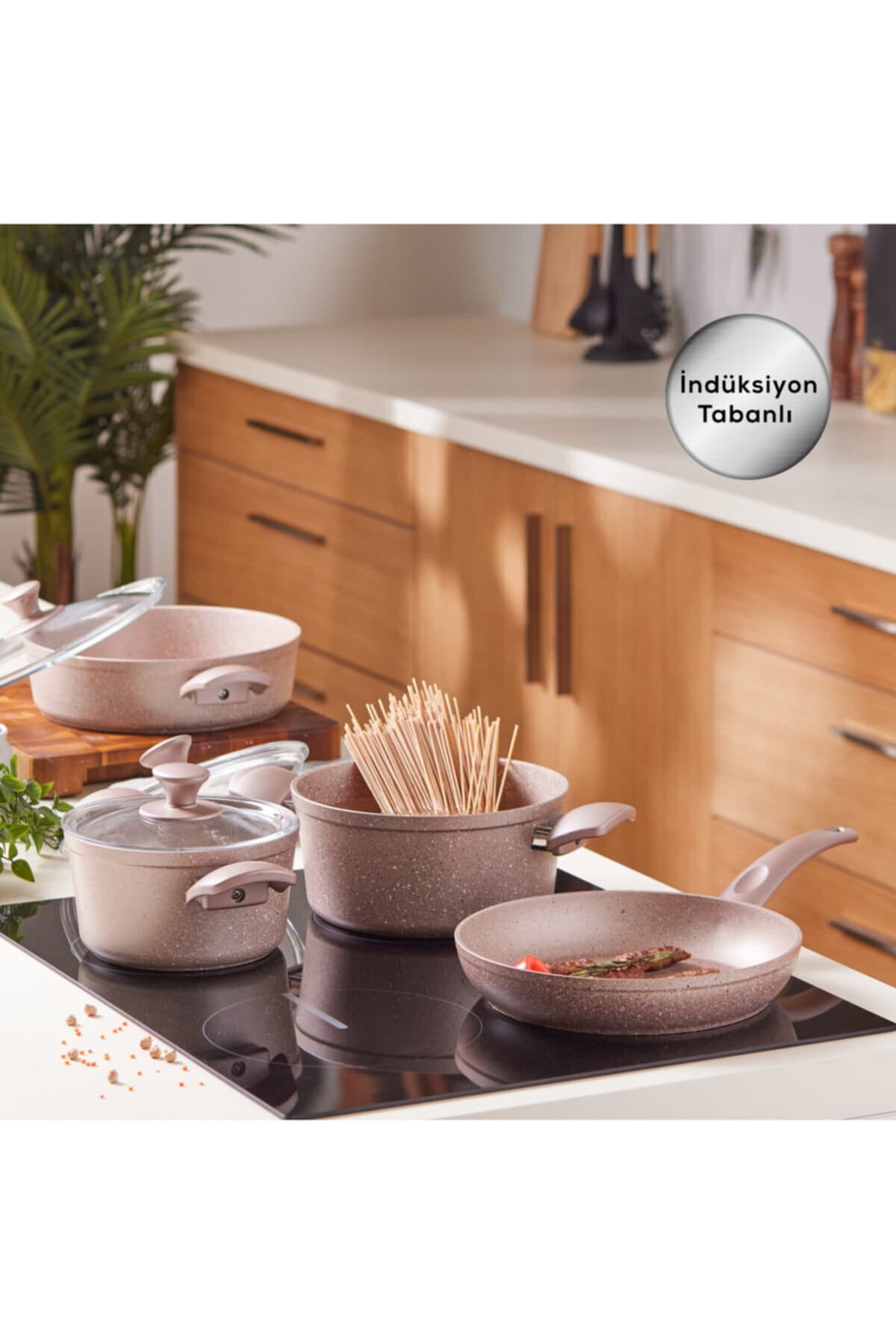 Karaca Biogranit Antik Rose New Indüksiyon Tabanlı 7 Parça Tencere Seti