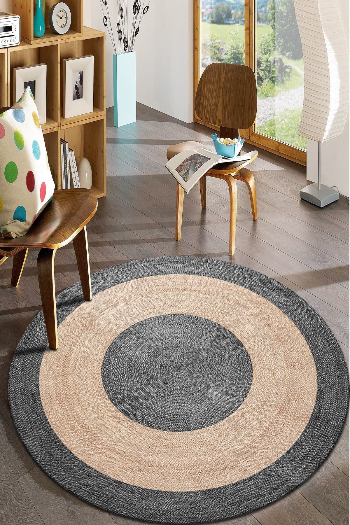 Modern Home Gri Desenli Yuvarlak Halı Kolay Temizlenebilen Dijital Baskı Deri Kaymaz Tabanlı Halı