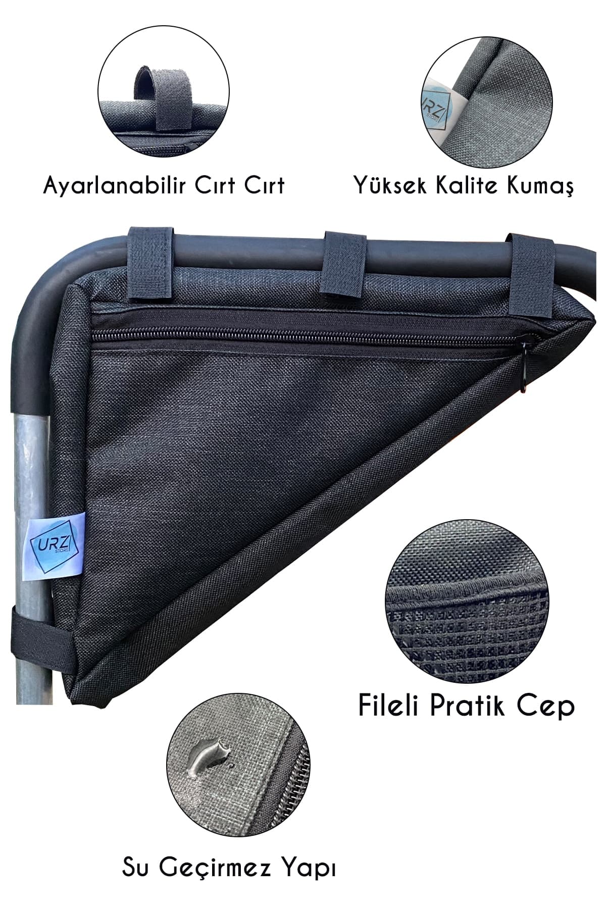 Urz Store Bisiklet Çantası 2 Gözlü Su Geçirmez Özel Kumaş Üçgen Kadro Arası 2.5 Lt. Hacim Matara Haznesiz