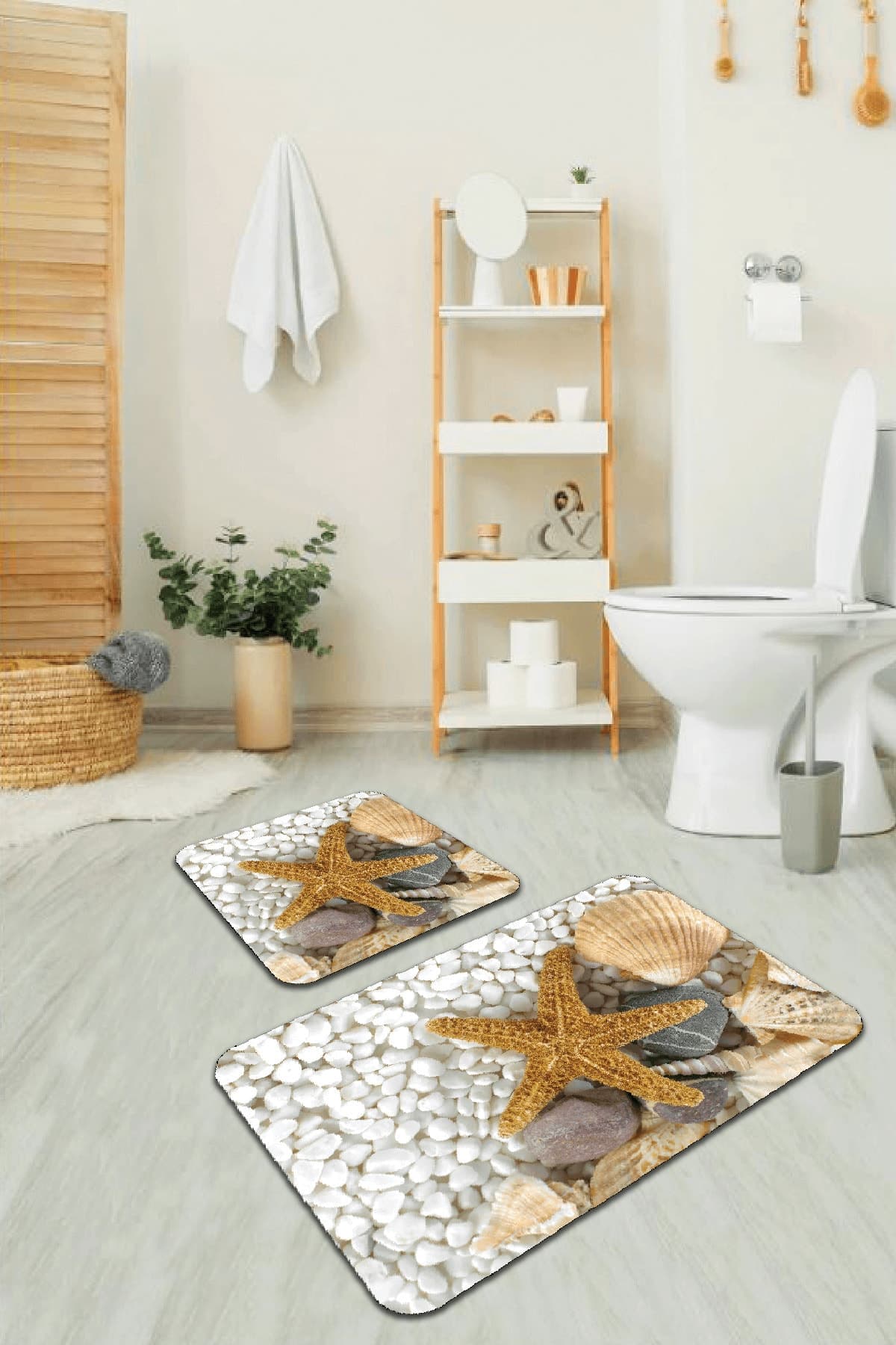RugViva Dijital Banyo Halısı Klozet Takımı 2'li Paspas Seti Bs209 60x90cm + 60x60cm