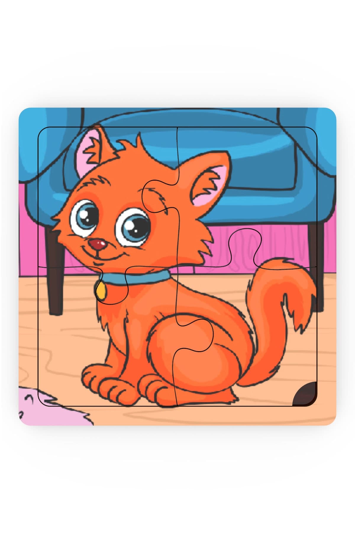 minİQ toys Minıq Toys Ahşap Saskin Kedi Mini Puzzle (4 Parca)