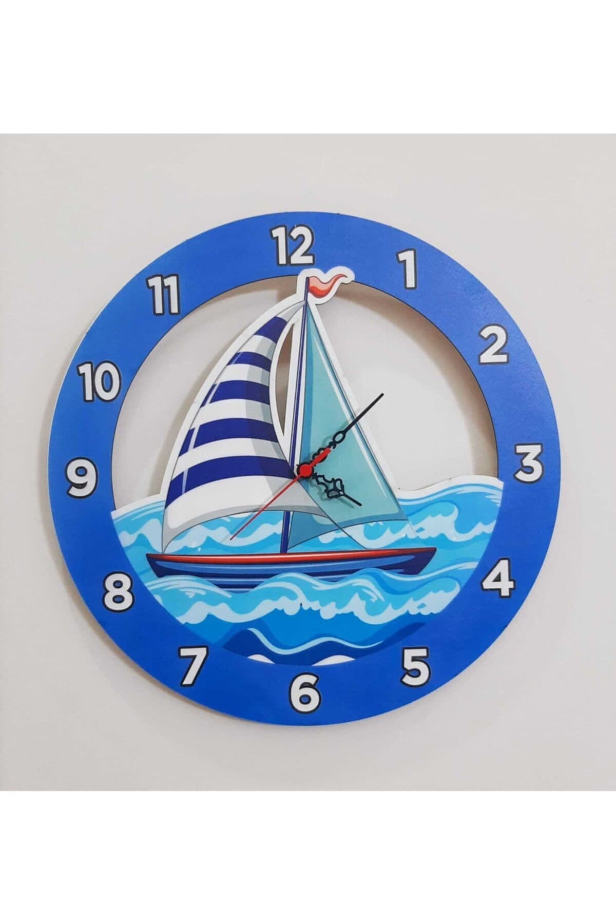 TUĞBArt Gemi Model Çocuk Odası Duvar Saati 40x40 cm Renkli Eğlenceli Lazer Kesim Uv Baskılı