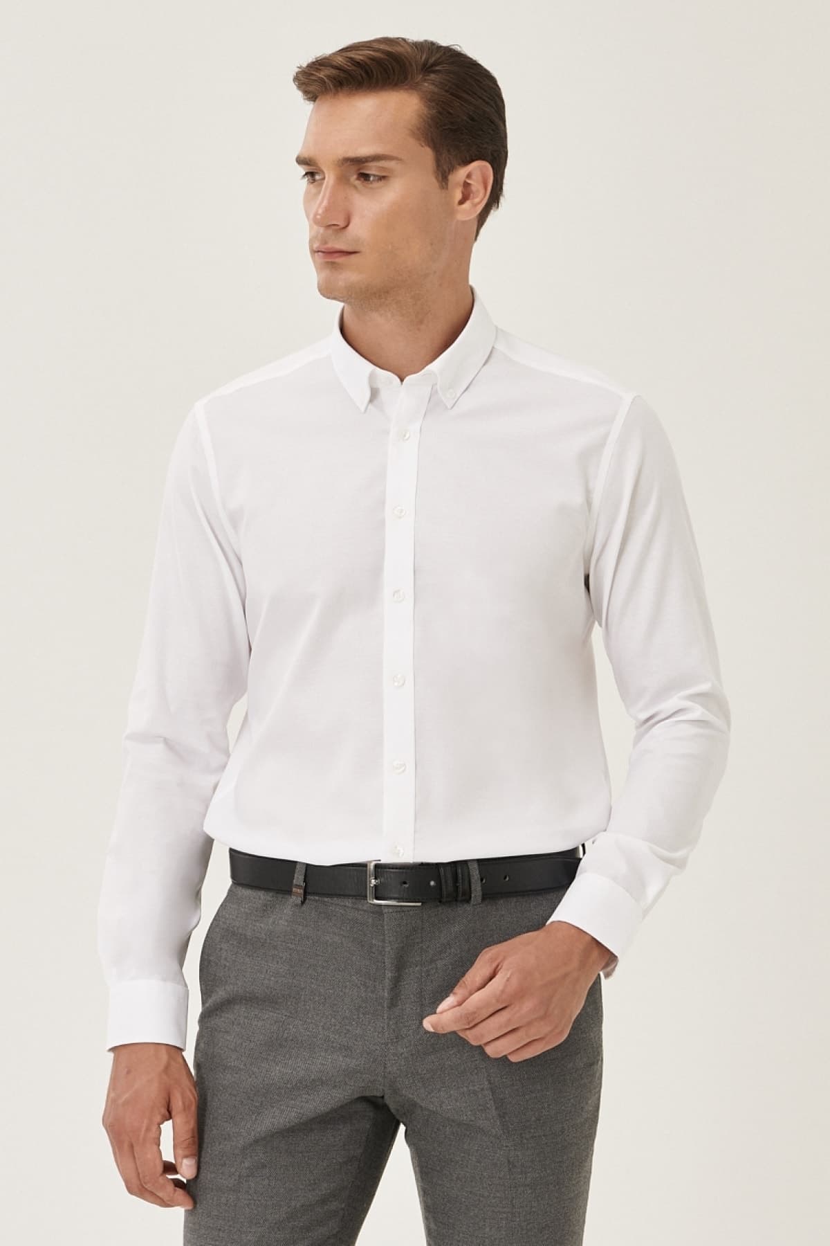 Altınyıldız Classics Erkek Beyaz Ütü Gerektirmeyen Non -ıron Slim Fit Dar Kesim %100 Pamuk Düğmeli Yaka Gömlek