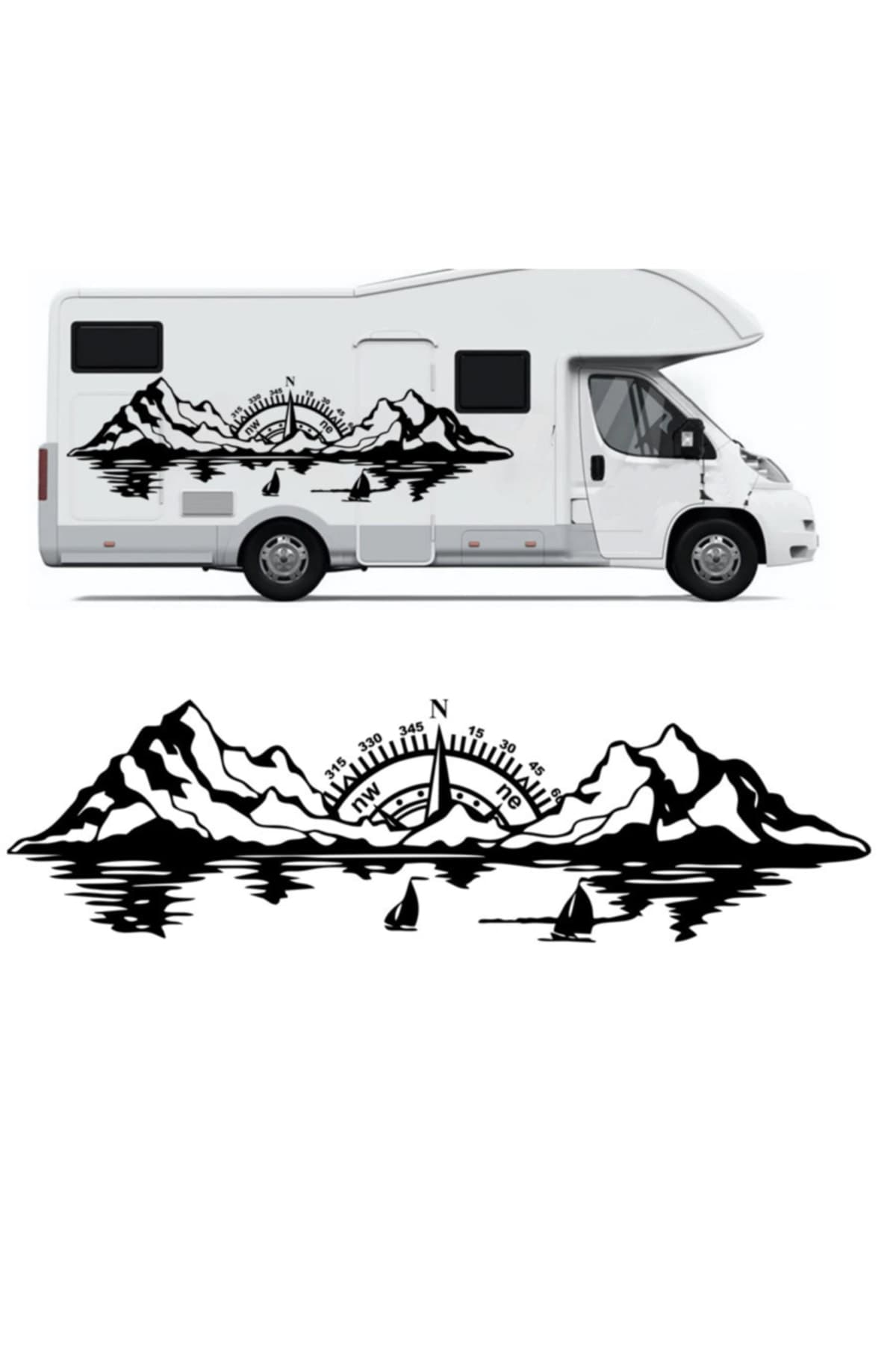 Melek Pazarı 120 X 36 Cm - Pusula Deniz Dağ Orman Doğa Manzara Off Road Kamp Karavan Sticker
