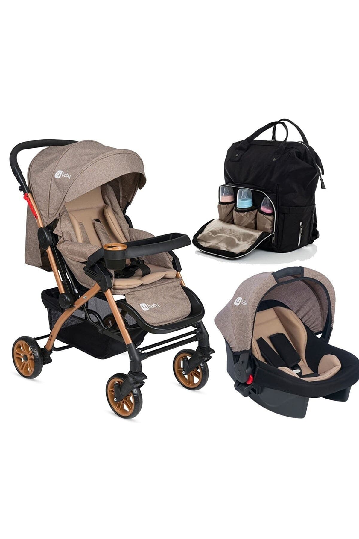 4 Baby Active Gold Bebek Arabası Kahve Travel Puset Termal Çanta