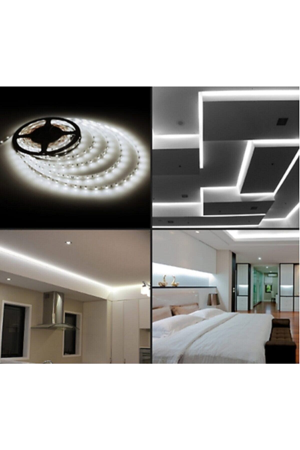 WOLFMAR 3 Çipli Beyaz Şerit Led 5 Metre 12v Adaptör Tak Çalıştır, Mutfak Dolabı Led Aydınlatma , Dolap Led