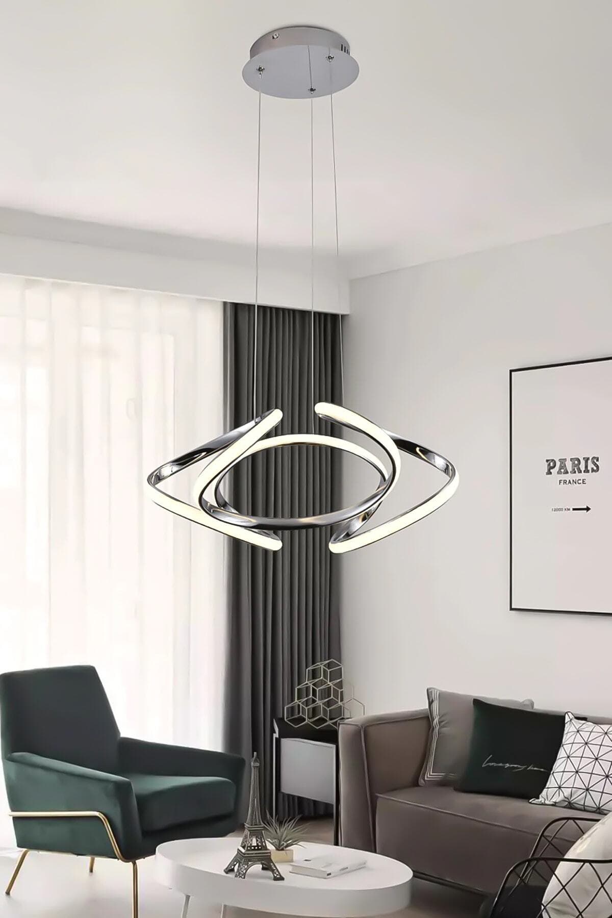 Dekorluna Enzo Krom Modern Sarkıt Beyaz Işık Salon Mutfak Oda Hol Ledli Avize