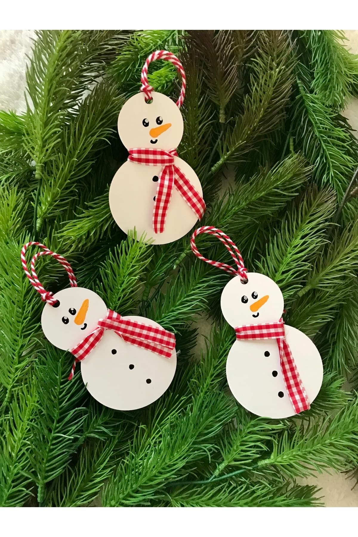 dodido wooden toys 3 Adet Ahşap Kardan Adam Figürlü Yılbaşı Ağaç Süsü