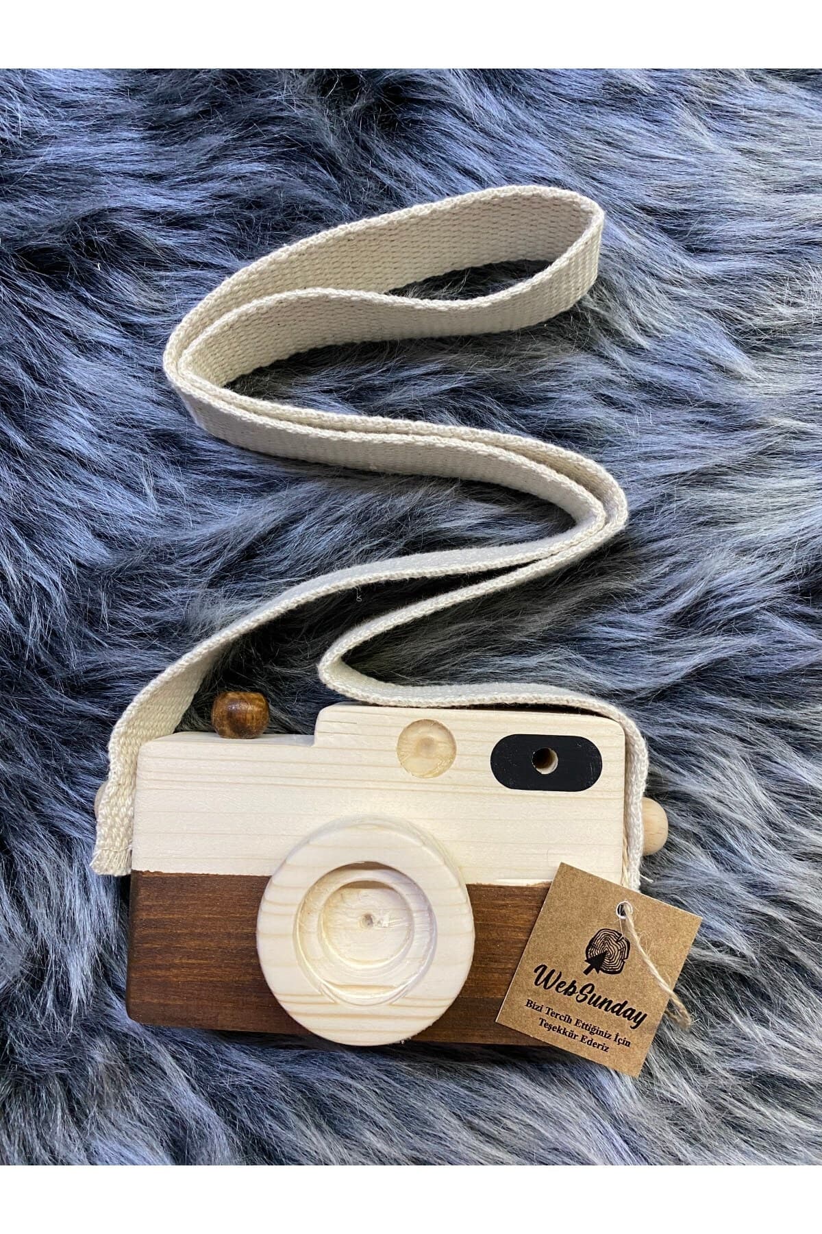 aswood Bebek Oyuncağı Ahşap Fotoğraf Makinesi, +1 Yaş Montessori Oyuncak, Organik Ahşap Oyuncak-kahverengi