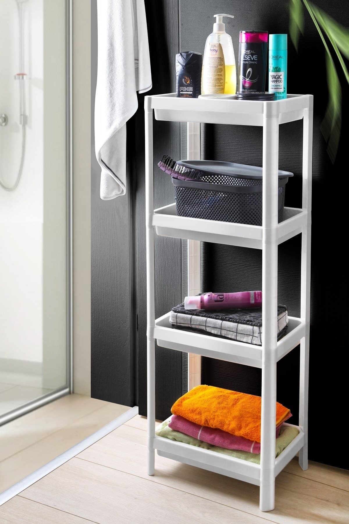 Frapan Home 4 Katlı Plastik Raf Ünitesi Mutfak Rafı Banyo Rafı Banyo Düzenleyici Organizer Beyaz