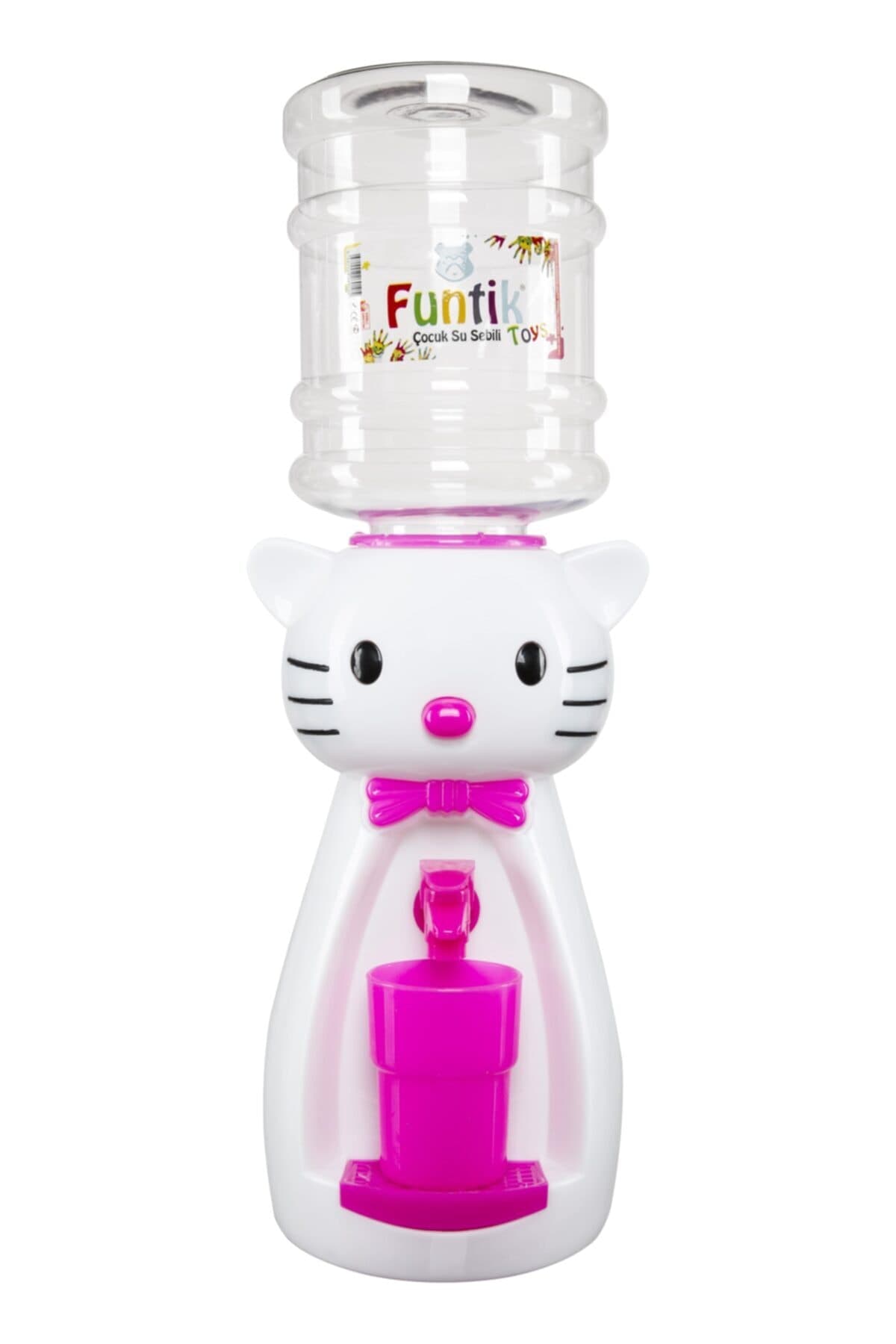 Funtik Toys Funtik Kedi Figürlü Damacanalı Çocuk Mini Su Sebili 2,5 L – Masaüstü Beyaz Üzeri Pembe