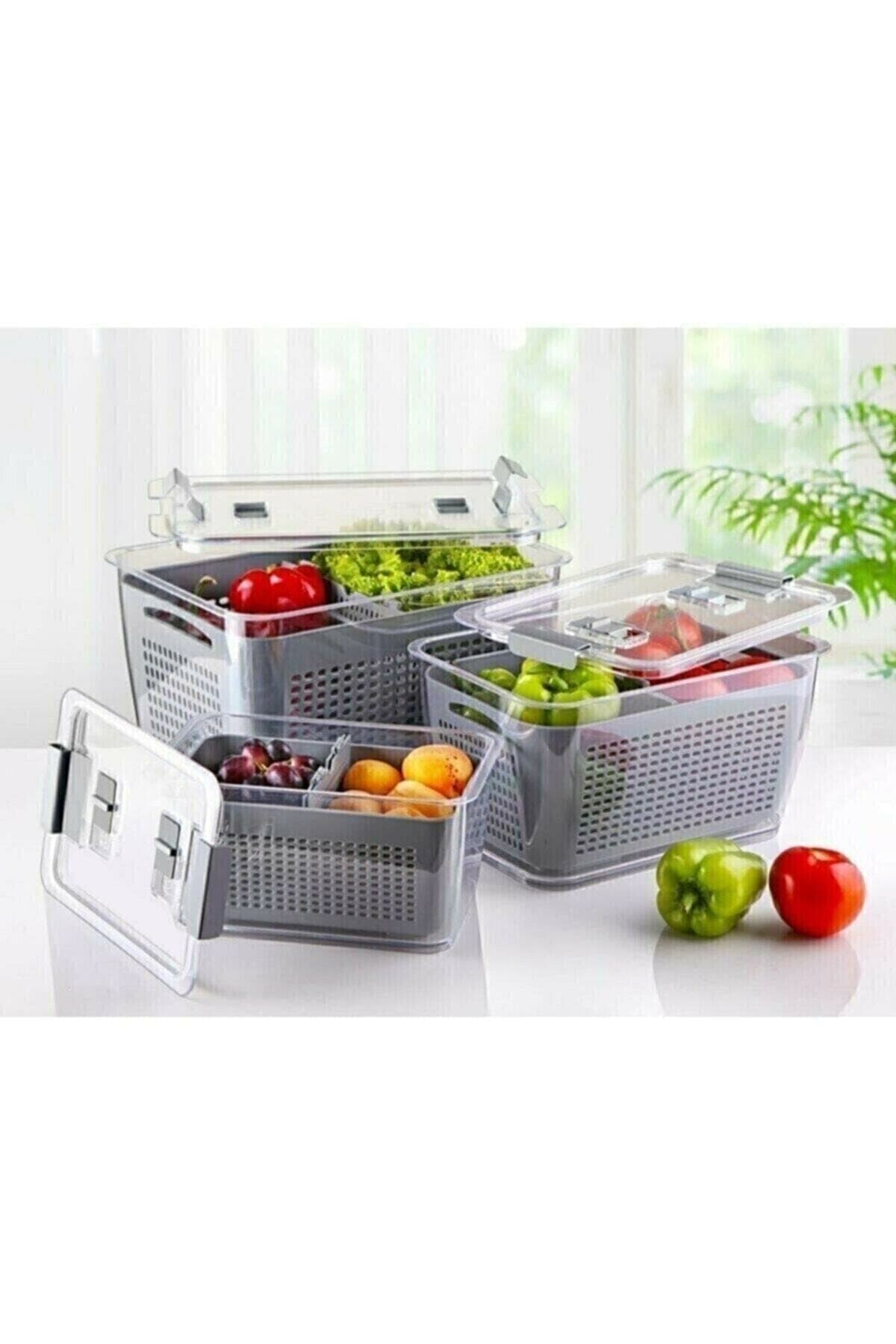 Genel Markalar Lüx 3 Adet Buzdolabı Içi Süzgeçli Organizer(2,5lt,5lt,9lt) Set-saklama Buzdolabı Organizer 2,5 5 9