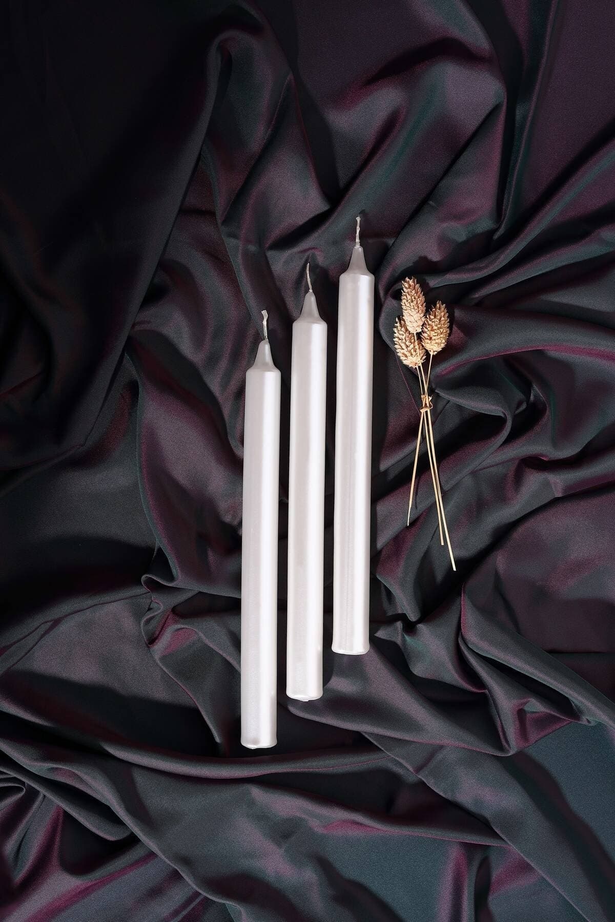mba decor metal bending art İnci 3 Lü Şamdan Parlak Mum Metalik Kaplama Gövde Uzun Çubuk Konik