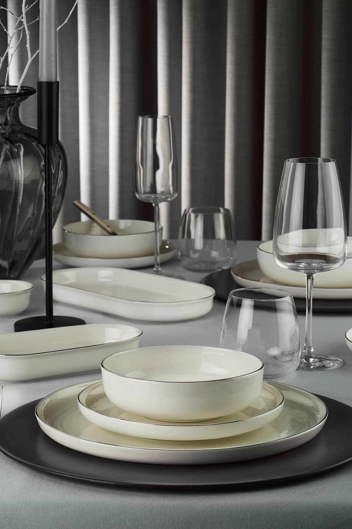 Kütahya Porselen 26 Parça Platin Fileli Yemek Takımı