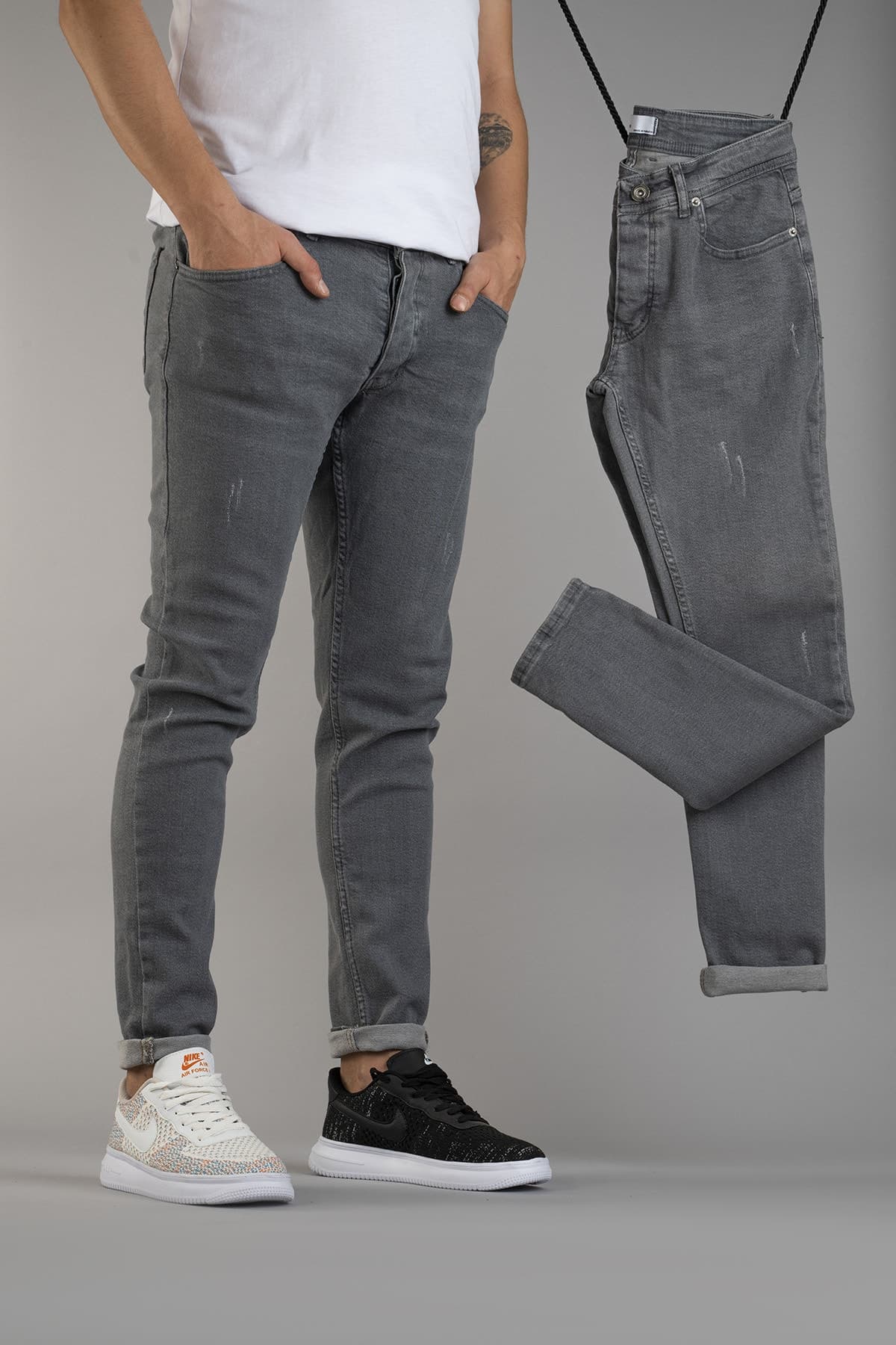 bombe Erkek Slim Fit Dar Kesim Kot Pantolon Gri