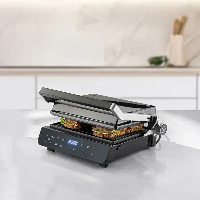 Homend Grilliant 1343H Cam Yüzeyli, 5 Hazır Programlı, Döküm Plakalı, Led Ekranlı Konuşan Tost ve Izgara Makinesi