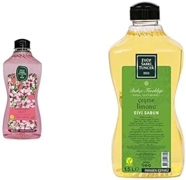 Eyüp Sabri Tuncer Doğal Zeytinyağlı Sıvı Sabun Japon Kiraz Çiçeği 1,5 L Pet Şişe (1 x 1500 ml) xEyüp Sabri Tuncer Doğal Zeytinyağlı Sıvı Sabun Çeşme Limonu 1,5 L Pet Şişe (1 x 1500 ml)