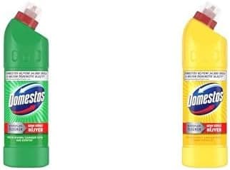 Domestos Yoğun Kıvamlı Çamaşır Suyu Maksimum Hijyen Dağ Esintisi 750 ml+Domestos Limon Ferahlığı Mikrop Öldürücü Çamaşır Suyu 750 mL, 750 ML x 2, Dağ Esintisi + Mikrop Öldürücü Çamaşır Suyu