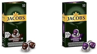 Jacobs Espresso 10 Intenso ve Lungo 8 Intenso - Yüksek Yoğunluk, Güçlü, Keskin ve Yoğun Kapsüller - 10ar Adet