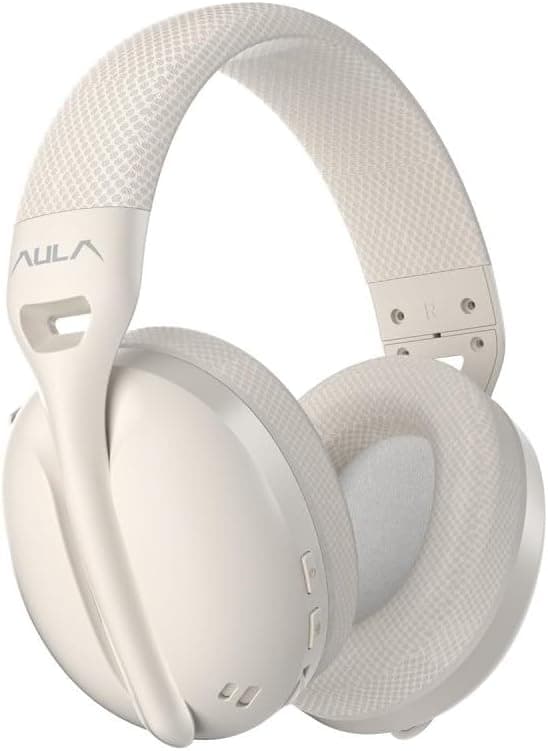 Aula S6 3 Modlu Kablosuz 3.5mm Kablolu ve Bluetooth 5.3 Mikrofonlu Gaming Oyuncu Kulaklığı Krem Ultra Hafif Hafızalı Sünger 40mm Sürücülü Gürültü Önleyici
