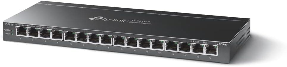 TP-Link TL-SG116P, 16-Port Gigabit Desktop Switch with 16-Port PoE+