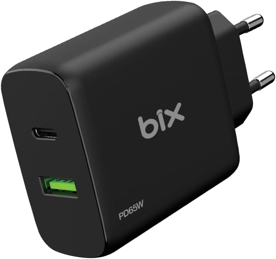 Bix BX2P65G GaN PD 65W Type-C ve USB-A QC 18W Çift Portlu Akım Korumalı Hızlı Şarj Cihazı Siyah