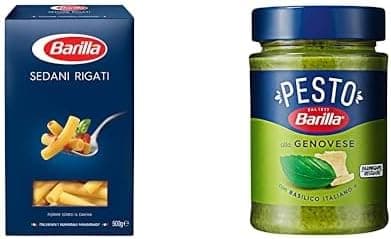 Barilla Ince Uzun (Sedani Rigati) Makarna 500 Gr X 2 & Fesleğenli Pesto (Pesto Genovese) Makarna Sosu 190 Gr