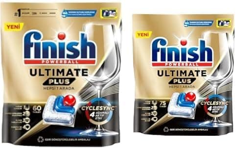 Finish Ultimate Plus 60 Kapsül Bulaşık Makinesi Deterjanı Tableti (1 x 60 Kapsül) ve Finish Ultimate Plus 75 Kapsül Bulaşık Makinesi Deterjanı Tableti (1 x 75 Kapsül)