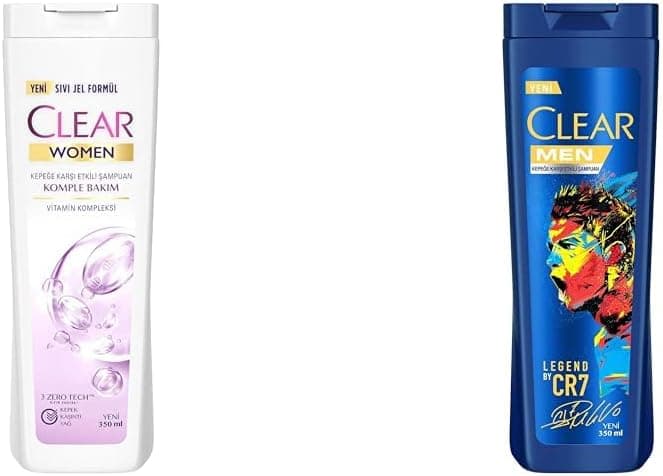 Clear Women Komple Bakım Vitamin Kompleksi Kepeğe Karşı Etkili Şampuan 350 ml(1) Clear Men Kepeğe Karşı Etkili Şampuan Legend By CR7 Cristiano Ronaldo 350 ml(2)