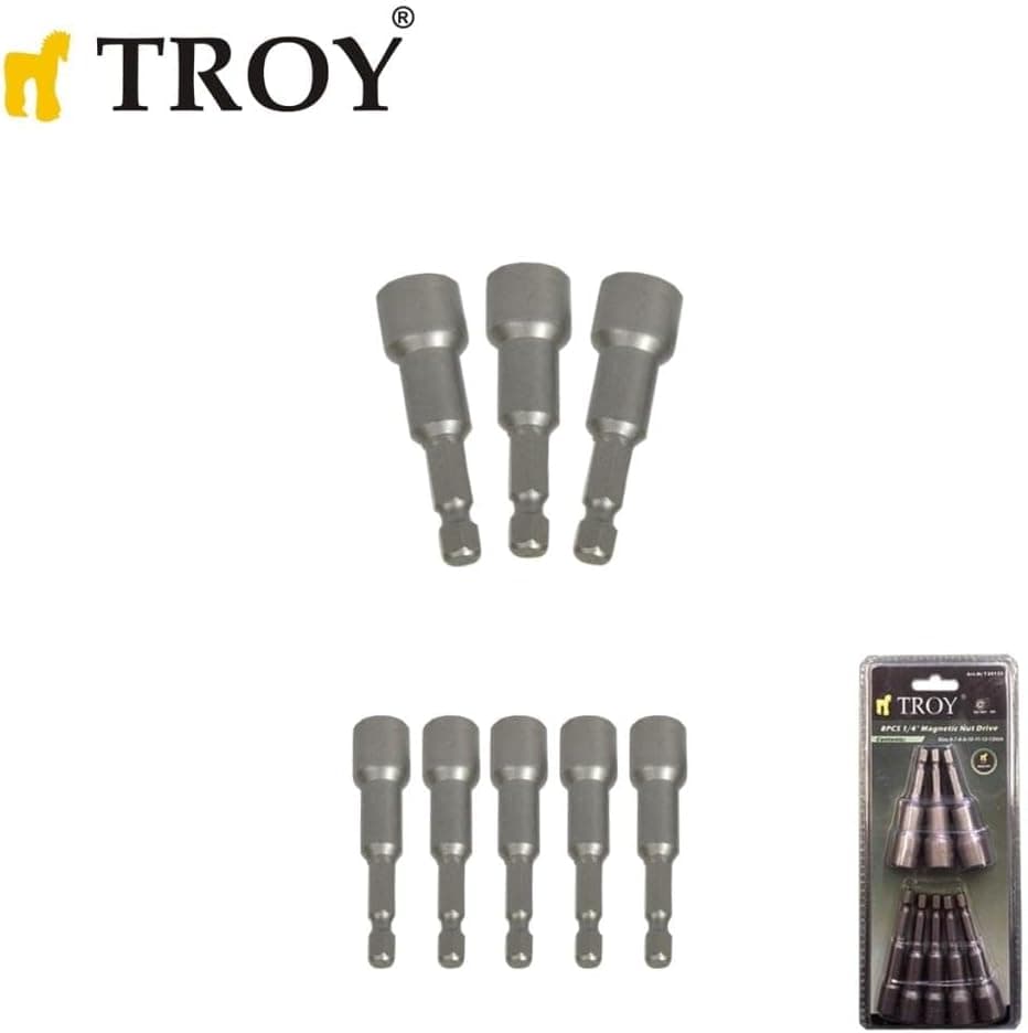 Troy T 26133, Mıknatıslı Lokma Adaptör Seti, 8 Parça, Gri