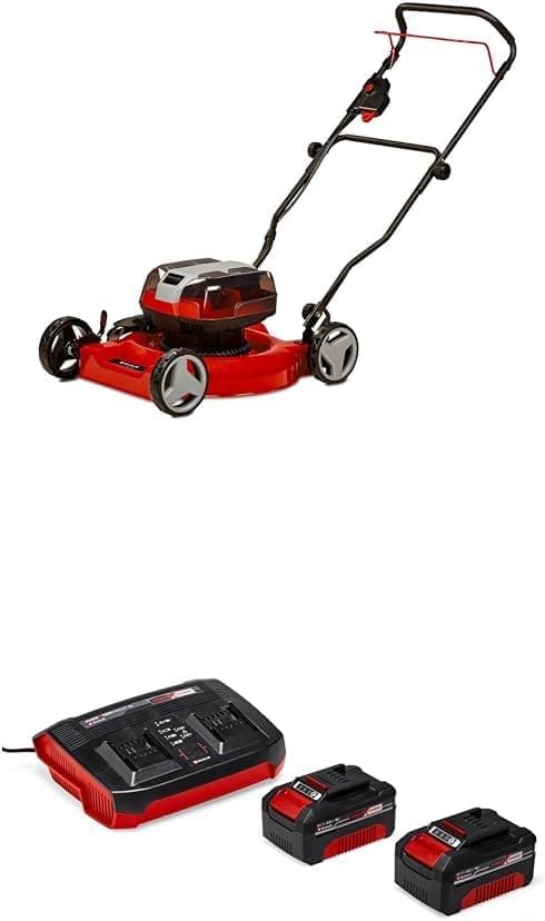 Einhell GE-CM 36/48 Li M - Solo, Akülü Çim Biçme Makinesi ve Einhell 18V 2x4,0 Ah PXC Twincharger Kit, Akü & Şarj Cihazı