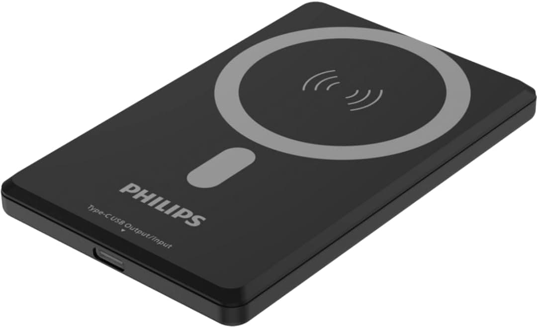 Philips DLP9702C MagSafe İle Uyumlu Powerbank, 5000mAh, Kablosuz Hızlı Şarj, 15W, Li-Po Batarya, Korumalı Şarj, Güçlü Mıknatıs, Type-C, 120gr, (Siyah)