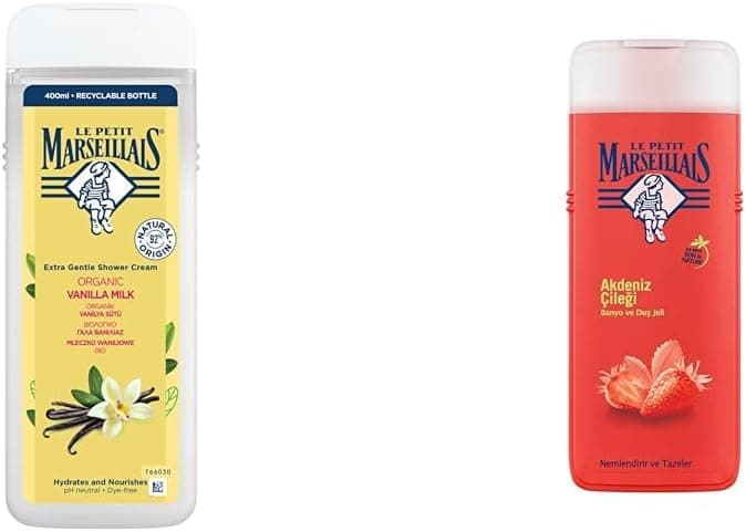 Le Petit Marseillais Organik Vanilya Sütü Duş Jeli (400 ml) ve Le Petit Marseillais Duş Jeli Organik Akdeniz Çileği (400 ml)