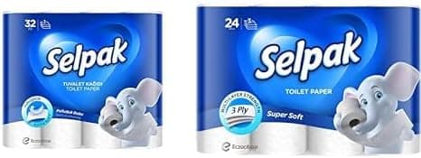 Selpak Tuvalet Kağıdı, 32li, 1 Paket (1 x 32 Adet), 2.83 kg + Selpak Tuvalet Kağıdı 24lü
