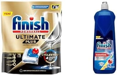 Finish Ultimate Plus 75 Kapsül Bulaşık Makinesi Deterjanı Tableti (1 x 75 Kapsül) ve Finish Bulaşık Makinesi Parlatıcı & Kurutucu Limonlu (1 x 800 ml)