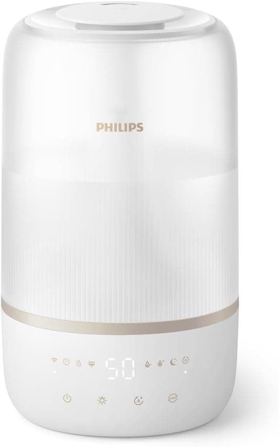 Philips 1000 Serisi Hava Nemlendirici - Kuru Hava Belirtilerini Giderir, 41 m2ye Kadar Odalar İçin Etkili, 32 Saat Çalışma Süresi, Aromaterapi Özelliği, SkyMist, Beyaz (HU1510/04)