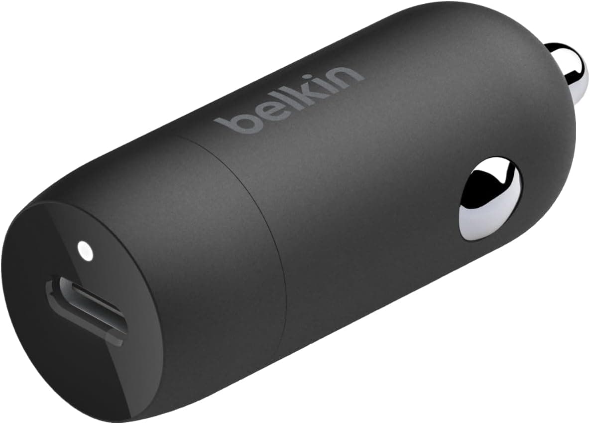 Belkin BoostCharge 30W Hızlı Araç Şarj Cihazı, USB-C Güç Dağıtım Portlu Kompakt Tasarım, iPhone 16, 15, Samsung Galaxy S23, Note, Pixel vb. için Evrensel Uyumluluğa Sahip USB Araç Şarj Cihazı - Siyah