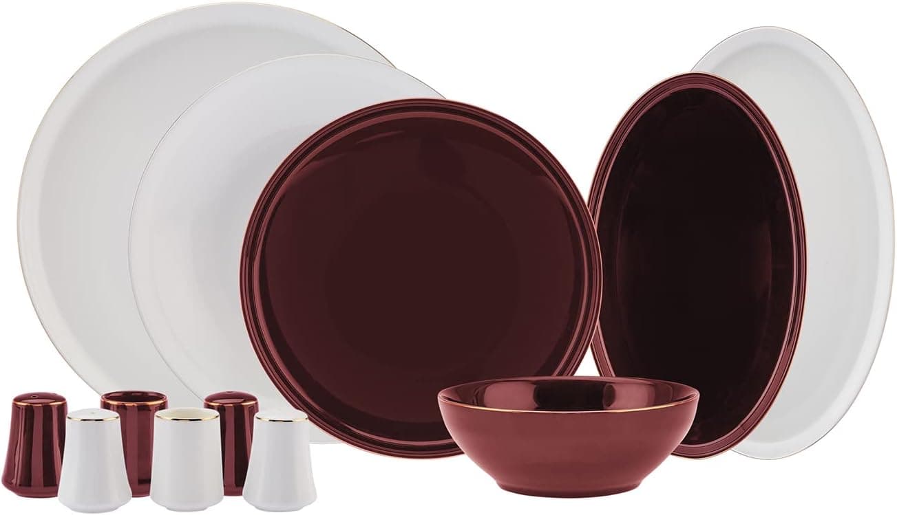Karaca Elara New Bone 57 Parça 12 Kişilik Yemek Takımı Red-White