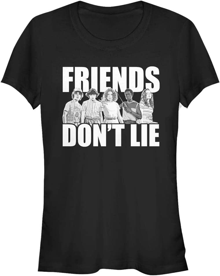 Stranger Things Ekip "Friends Dont Lie" Bisiklet Yaka Tişört Kadın