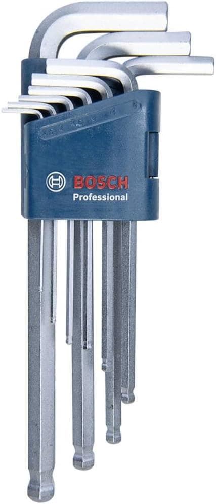 Bosch Professional alyan anahtar seti 1600A01TH5, HEX 9 parça açılı anahtar, 1.5-10.0 mm, mavi