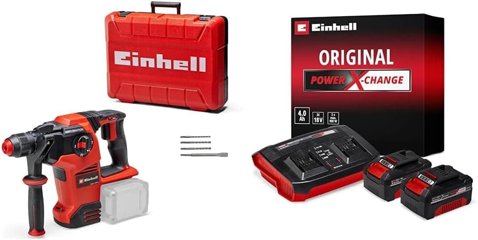 Einhell TP-HD 36/30 Li BL +4 - Solo, Akülü Kırıcı Delici + Einhell 18V 2 x 4,0 Ah PXC Twincharger Kit, Akü & Şarj Cihazı