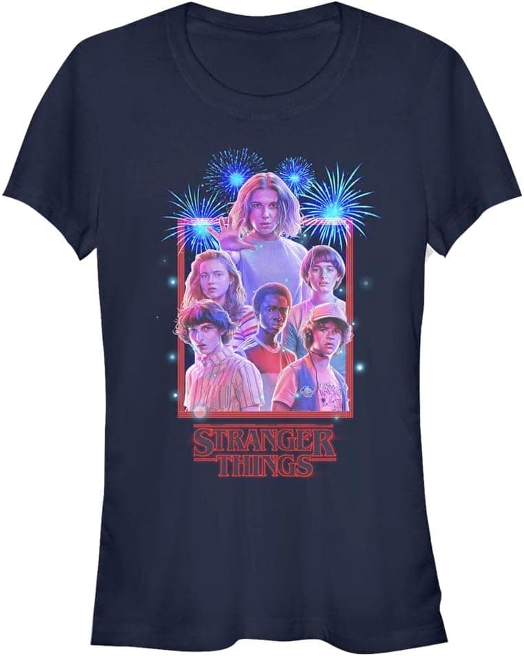 Stranger Things Ekip Fotoğrafı Bisiklet Yaka Tişört Kadın