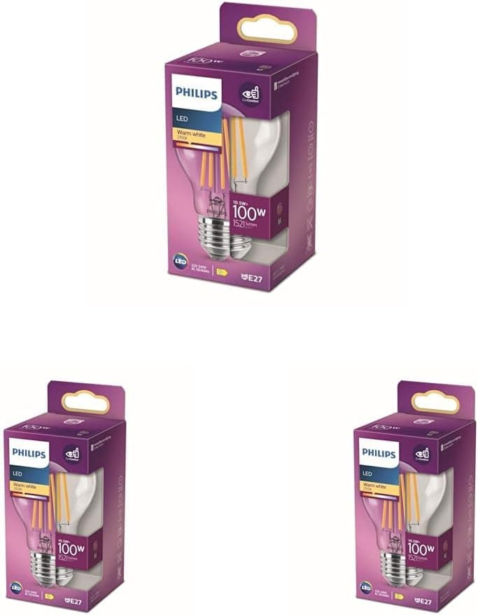 Philips LED Classic 100W A67 Filament Ampul, 2700 Sarı Işık, E27 Normal Duy, Dim Edilmez 3lü paket