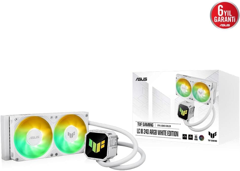 ASUS TUF GAMING LC III 240 ARGB AURA SYNC RGB 120MM*2 ADRESLENEBİLİR RGB FAN CPU SIVI SOĞUTUCUSU BEYAZ 6 YIL GARANTİ