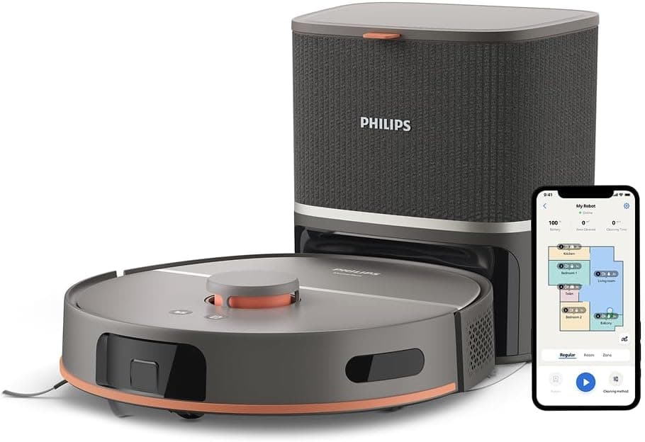 Philips HomeRun 5000 Serisi Robot Elektrikli Süpürge, Çift Döner Mop, Süpürme ve Paspas, 10.000Pa Emiş Gücü, Lazer Çizgi Navigasyon, HomeRun Uygulaması, Açık Gri (XU5100/10)