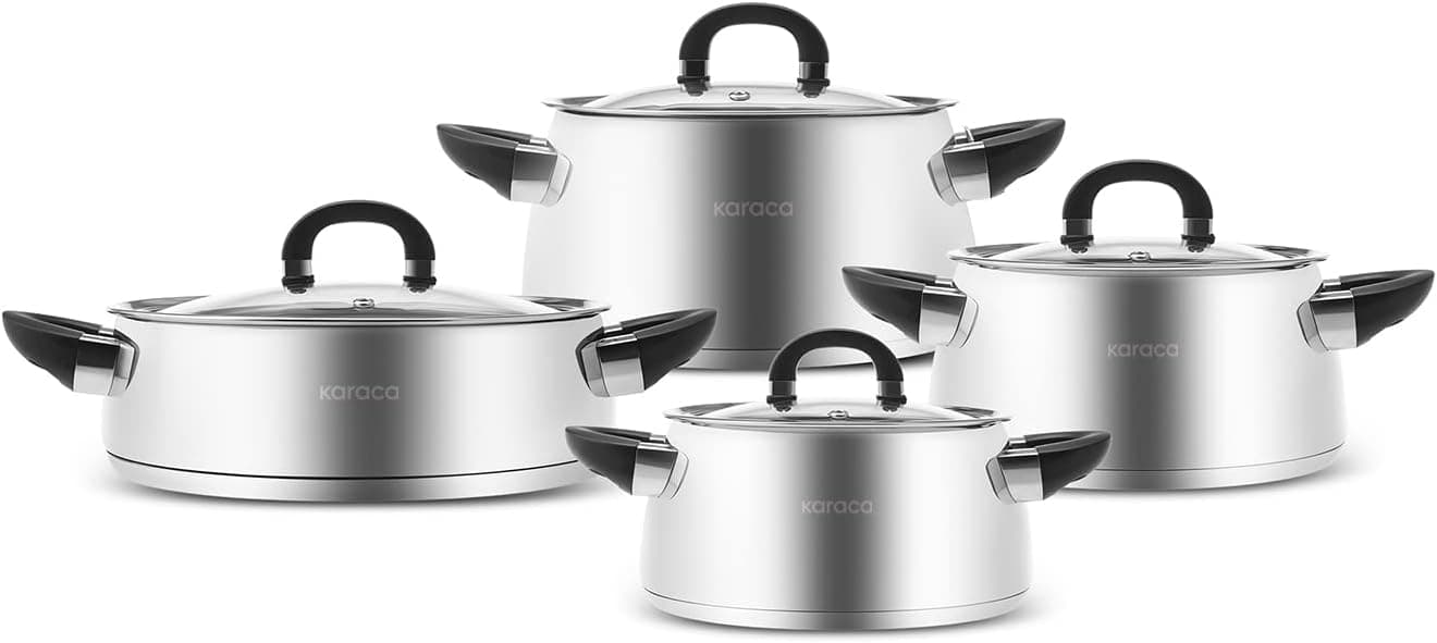 Karaca Tokyo New PowerSteel 316+ Çelik İndüksiyon Tabanlı 8 Parça Tencere Seti Metal