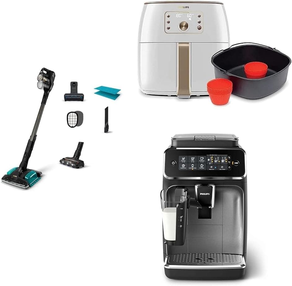 Philips XC8349/01 Aqua Plus Kablosuz Şarjlı Dik Süpürge, Philips EP3246/70 Espresso Makinesi (1.8 L) ve Philips HD9870/20 Airfryer XXL Smart Sensing Fritöz /1.4 kg, 7.3 L (Aksesuar Hediyeli))