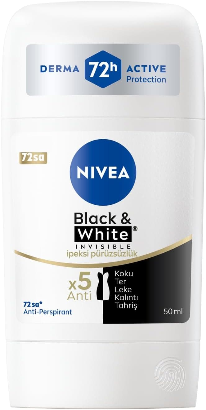 NIVEA Kadın Stick Deodorant Black&White Invisible İpeksi Pürüzsüzlük 72 Saat Anti-Perspirant Koruma, 50 ml